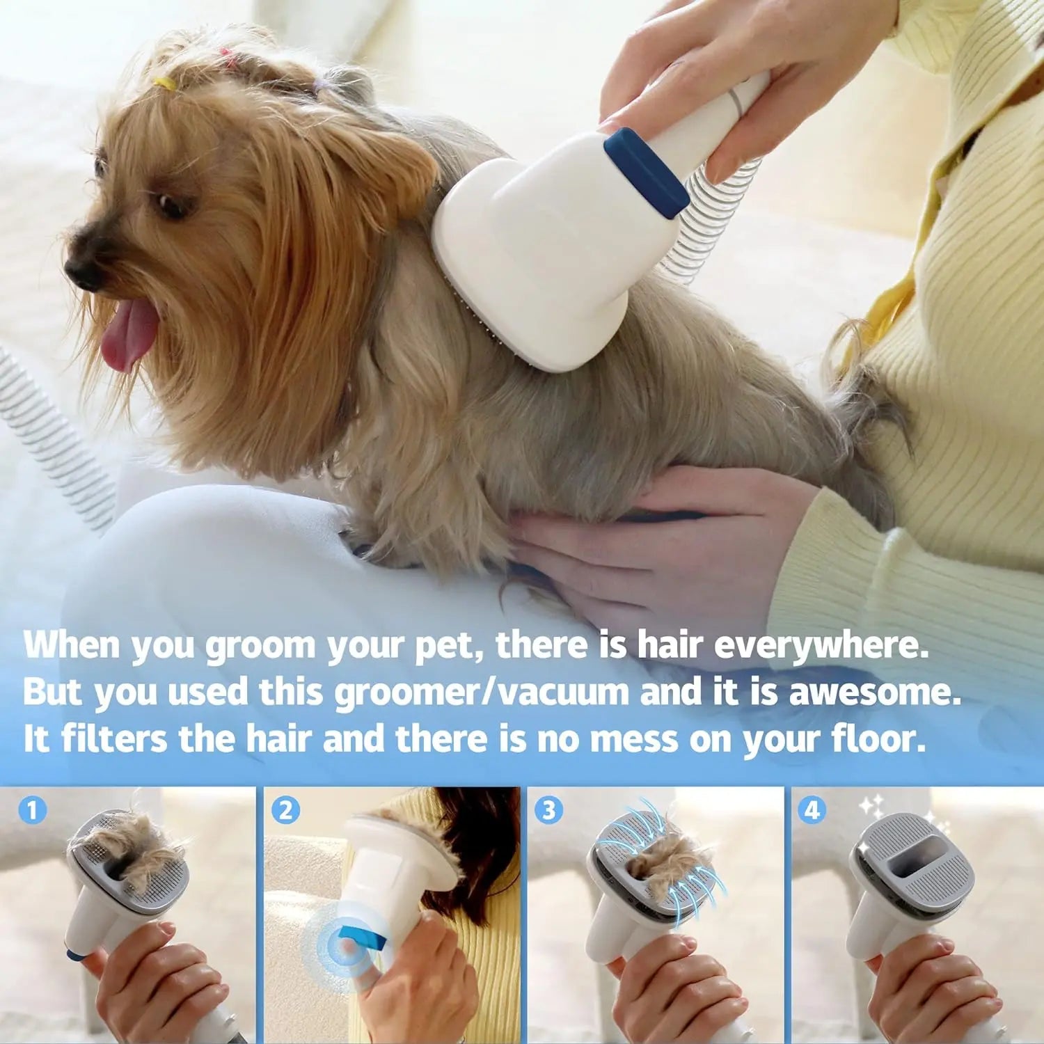 CleanPaw™ Silent Pet Vacuum Groomer with 2.3L Dustbin