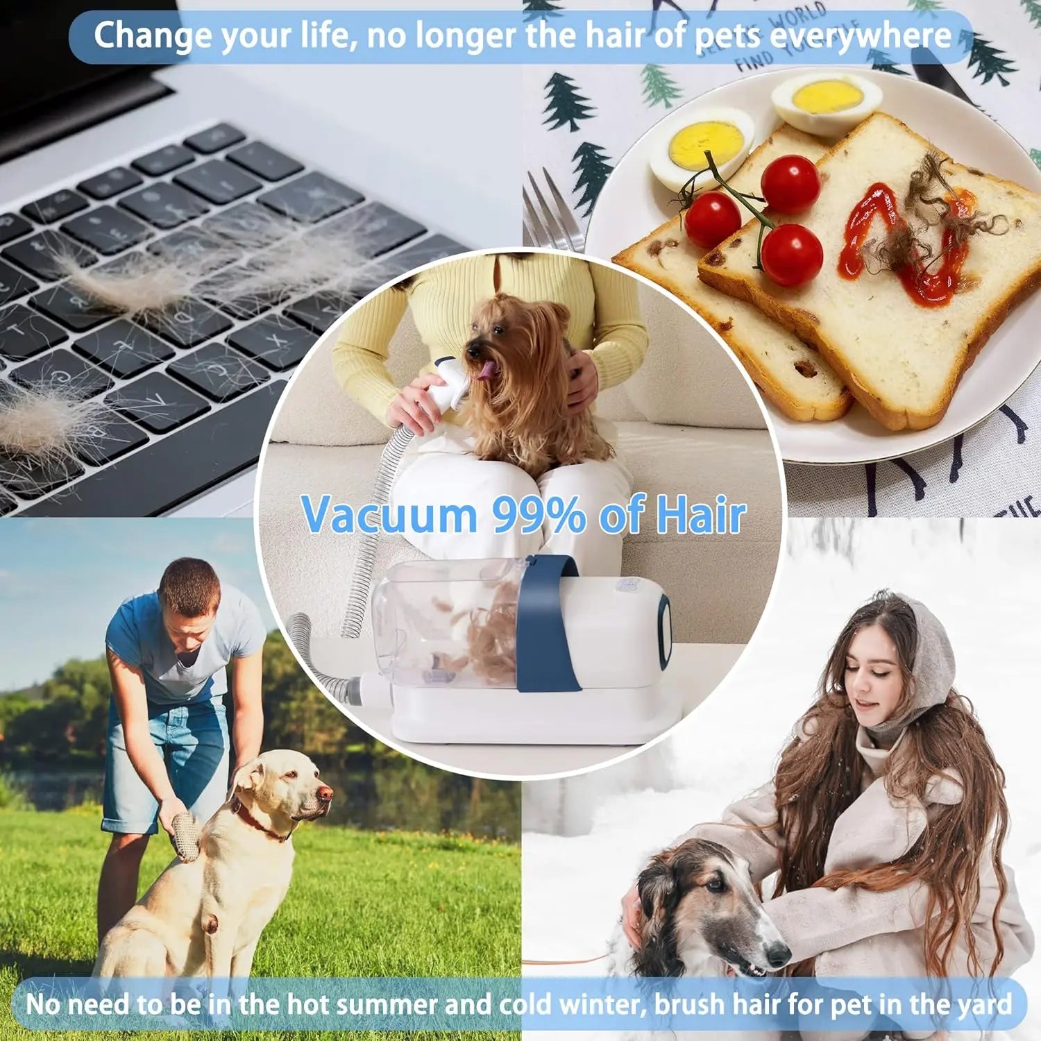 CleanPaw™ Silent Pet Vacuum Groomer with 2.3L Dustbin